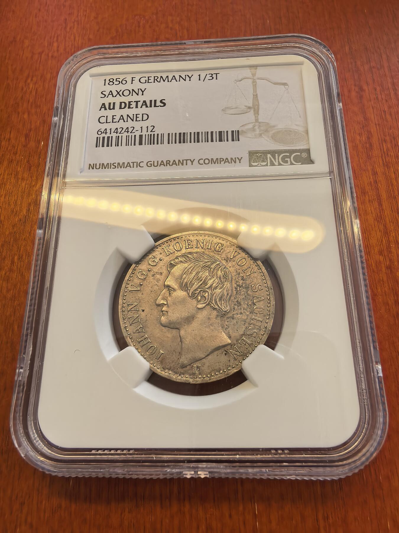长老汇蛇年精选第八十场拍卖 1856 F 德国萨克逊1/3泰勒银币，NGC AUC