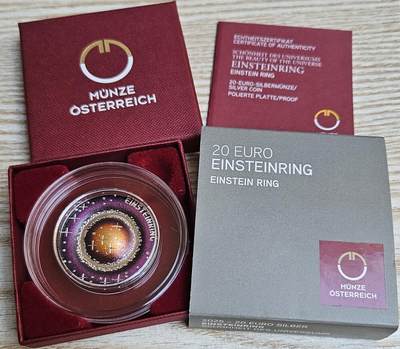 【币将精彩】世界钱币拍卖（2025-12-17） - 奥地利2025年宇宙之美爱因斯坦环异形彩色银币带证书包装