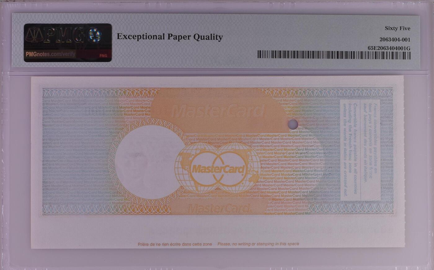 PMG评级美元 美国运通旅行支票票样200 French Francs Euro Travellers Cheque Wmk: Woman's Head