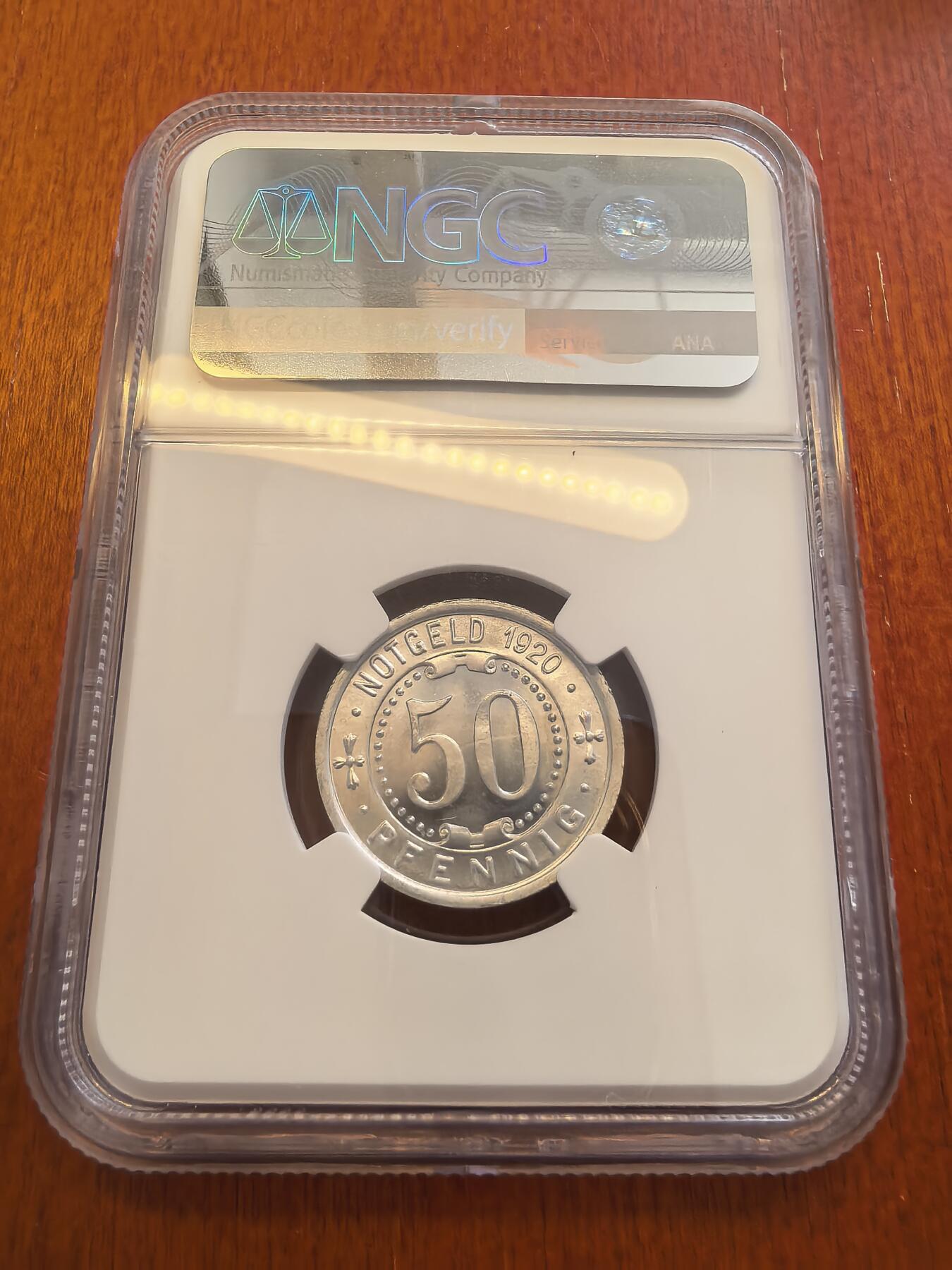 长老汇蛇年精选第八十场拍卖 1920德紧门登洞熊50芬尼铝币，NGC MS66分，亚军，更高1枚