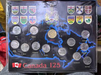 北京马甸外国币专卖第147期，外国币，中国机制银元，中国早期纪念币专场，陆续上拍，欢迎关注 - 州币 加拿大1992年25分建国125周年纪念币12枚25分硬币套币+1元