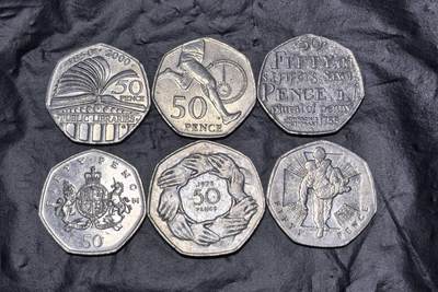 北京马甸外国币专卖第147期，外国币，中国机制银元，中国早期纪念币专场，陆续上拍，欢迎关注 - 英国50便士纪念币6枚