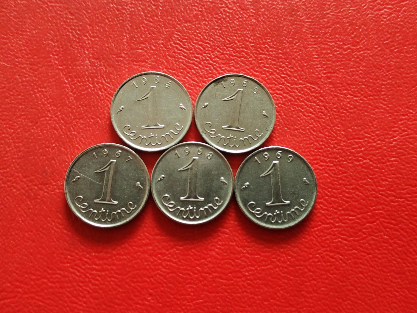 【云涧收藏】第八十二场 法国1964/65/67/68/69年1生丁5枚