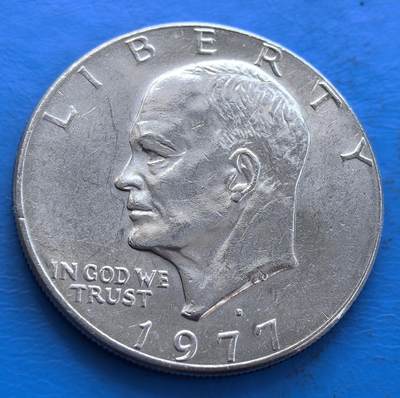 外国优质老铜币银币持续添加中，周六九点倒数截拍，满百包邮，可寄存半年，喜欢朋友微信扫描二维码可直接参拍 - 日本1977年艾森豪威尔大壹元