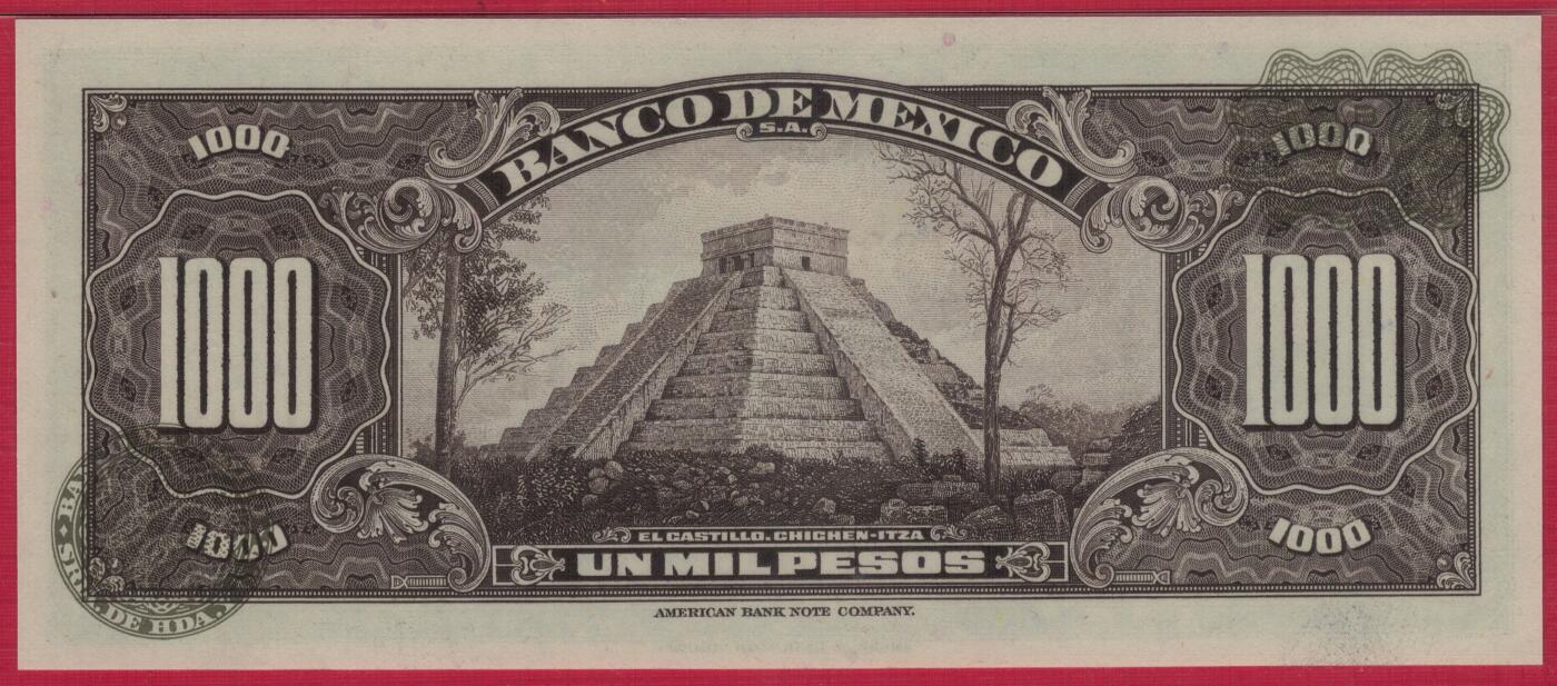 墨西哥1977年1000比索 P-52t 序列代码CAV 冠军分 实物图 UNC