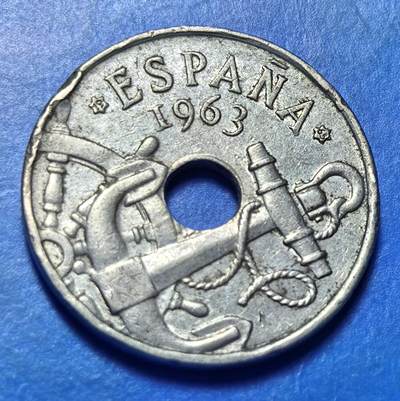 外国优质老铜币银币持续添加中，周六九点倒数截拍，满百包邮，可寄存半年，喜欢朋友微信扫描二维码可直接参拍 - 西班牙1963年50分箭头向上版