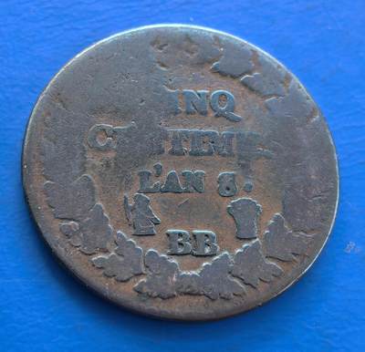 外国优质老铜币银币持续添加中，周六九点倒数截拍，满百包邮，可寄存半年，喜欢朋友微信扫描二维码可直接参拍 - 法兰西共和国1799年5分BB巴黎造币厂