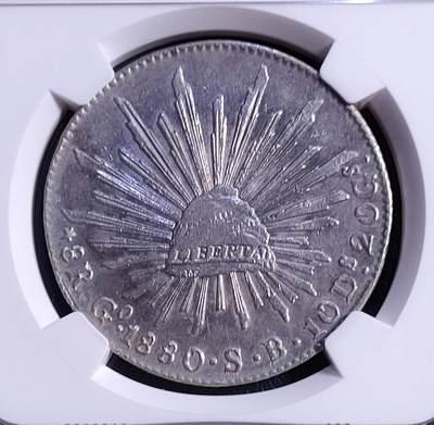 1880年墨西哥8瑞尔花边鹰洋 NGC AU评级币 - 1880年墨西哥8瑞尔花边鹰洋 NGC AU评级币
