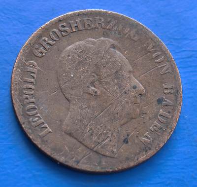 外国优质老铜币银币持续添加中，周六九点倒数截拍，满百包邮，可寄存半年，喜欢朋友微信扫描二维码可直接参拍 - 巴登1849年1克鲁泽