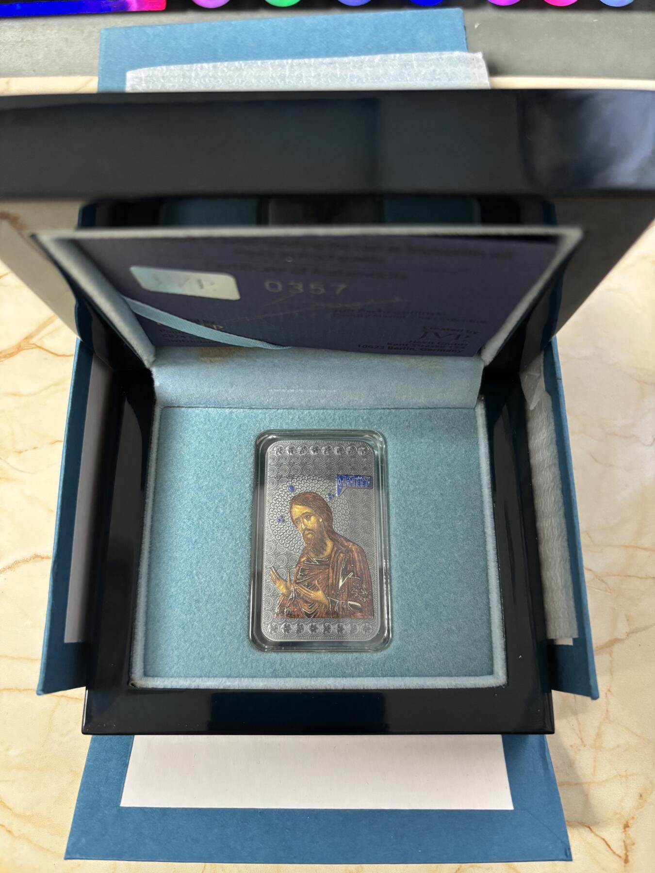 第185期拍卖 纽埃2014年遗产系列圣约翰洗礼1盎司彩色矩形银币，999银，发行3000枚