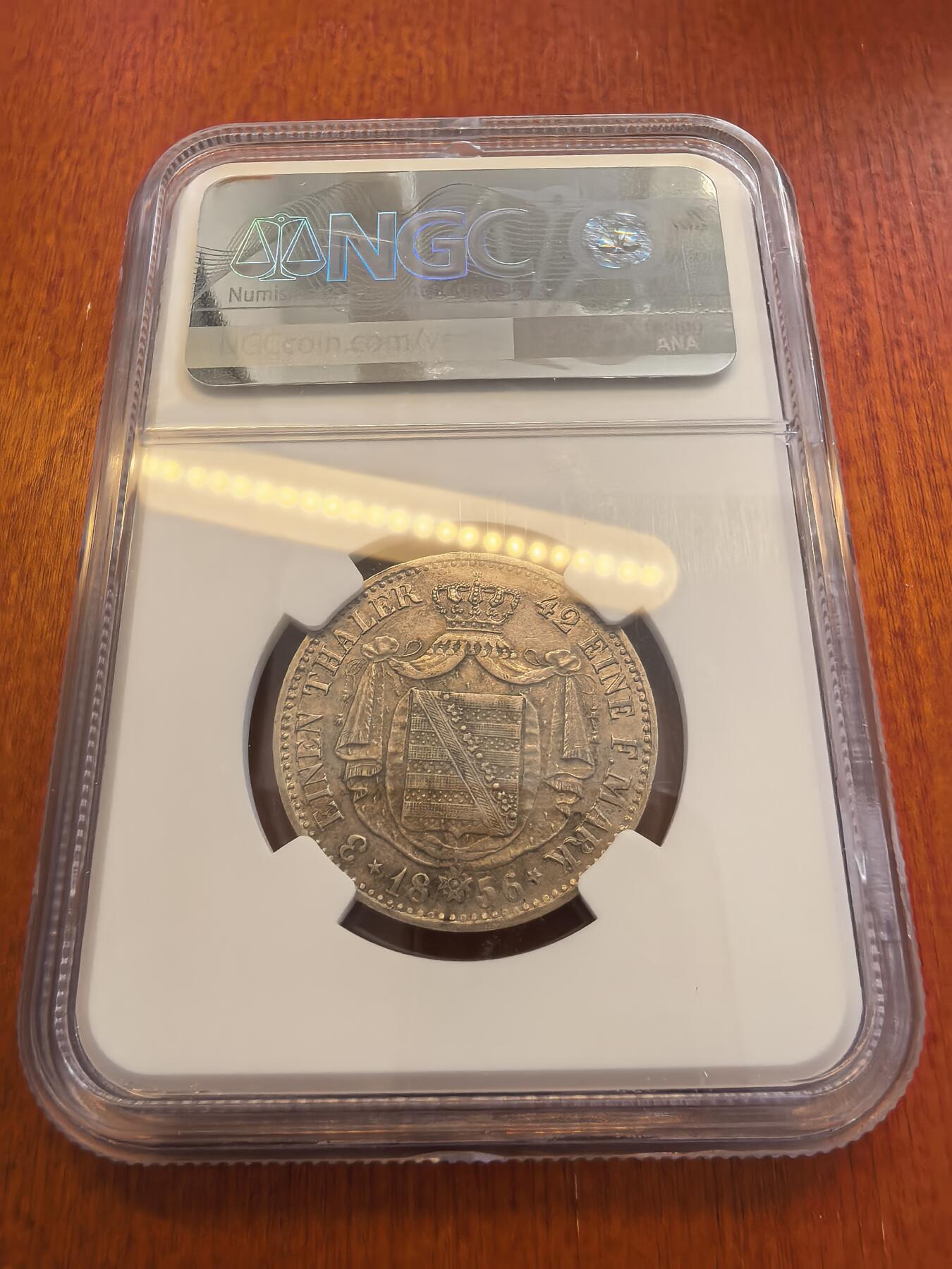 长老汇蛇年精选第八十场拍卖 1856 F 德国萨克逊1/3泰勒银币，NGC AUC