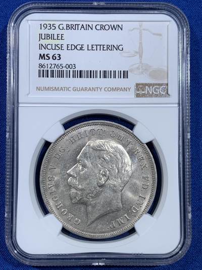 《竞宝斋》第445场 周日，周一，2场连拍 （全场包邮） - NGC MS63 英国1935年乔治五世1克朗木马剑银币，光度不错，状态也好。