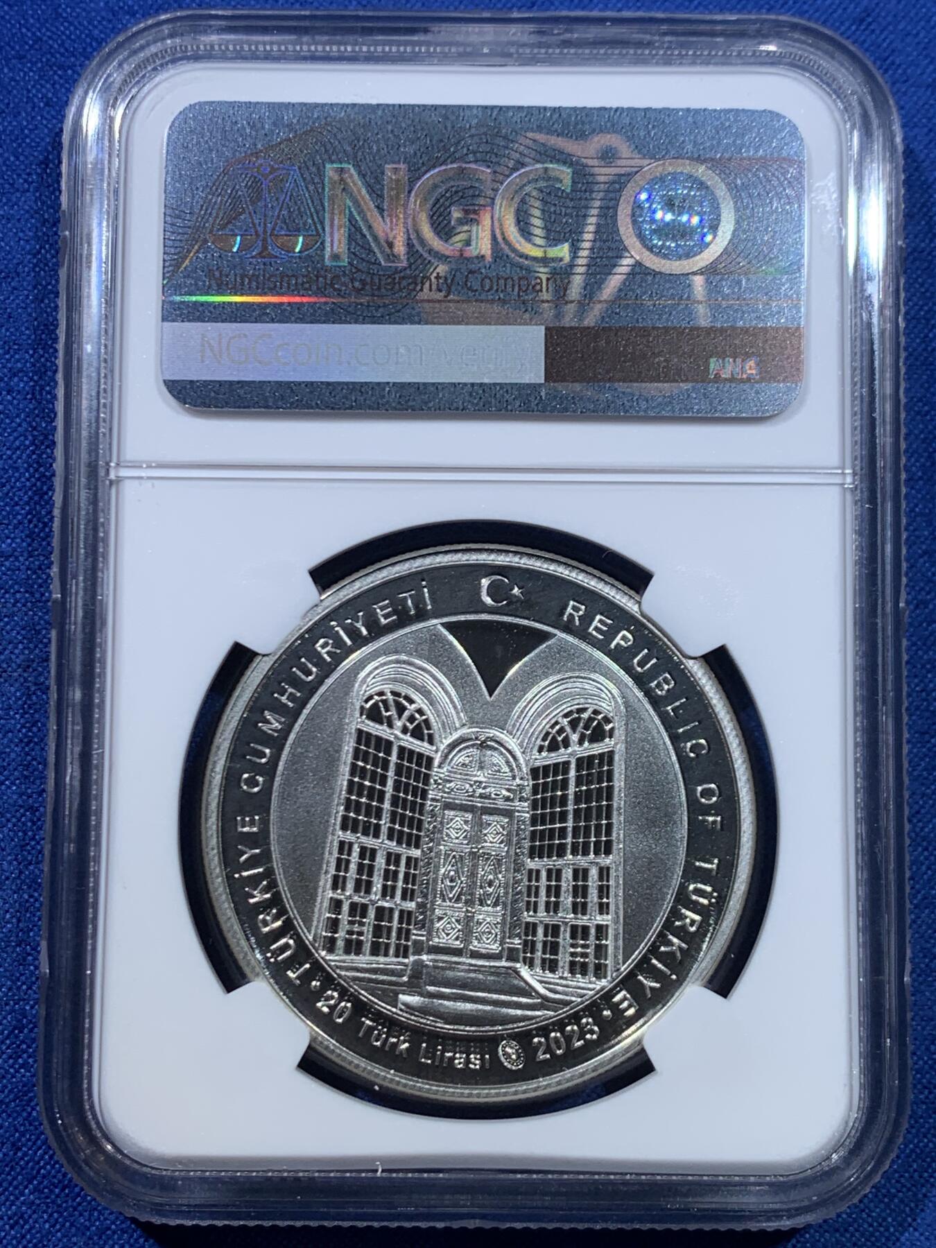 《竞宝斋》第445场 周日，周一，2场连拍 （全场包邮） NGC PF68UC 土耳其2023年阿齐济耶清真寺20里拉精制纪念银币（1盎司，925银，带证书，发行量3千枚）时光雕刻，岁月永隽，唯有景观经典依旧！