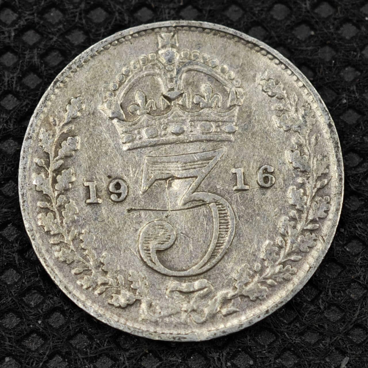 【淘币小摊】限时拍第八百二十四拍  小银币场  满百包邮可预留两周  周一统一发货       英国1916年乔治五世3便士银币