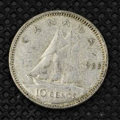 【淘币小摊】限时拍第八百二十四拍  小银币场  满百包邮可预留两周  周一统一发货  -      加拿大1963年伊丽莎白二世10分银币