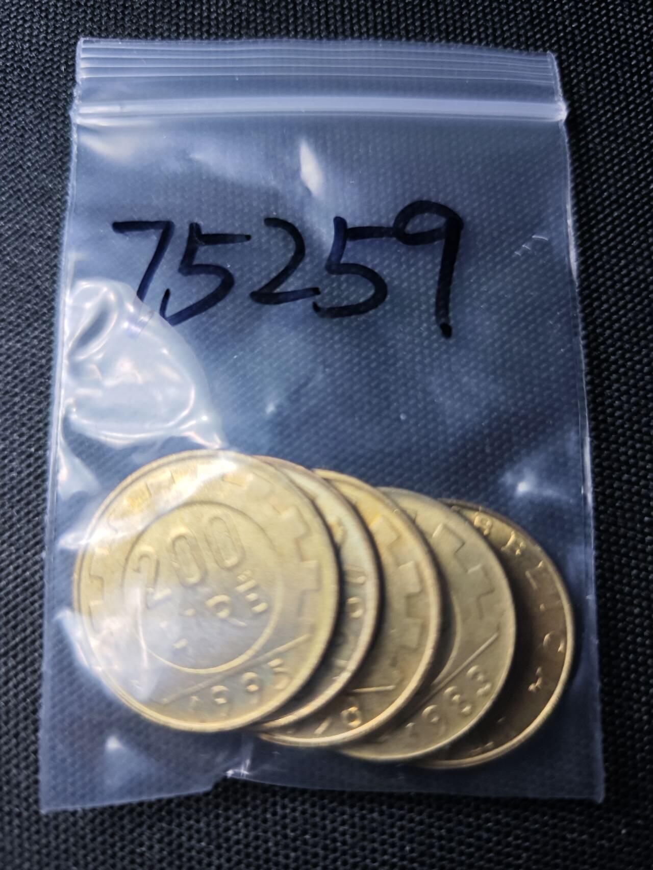 KK钱币收藏小铺 第375期  2月预留时间 周末发货  意大利200里拉 好品 5枚