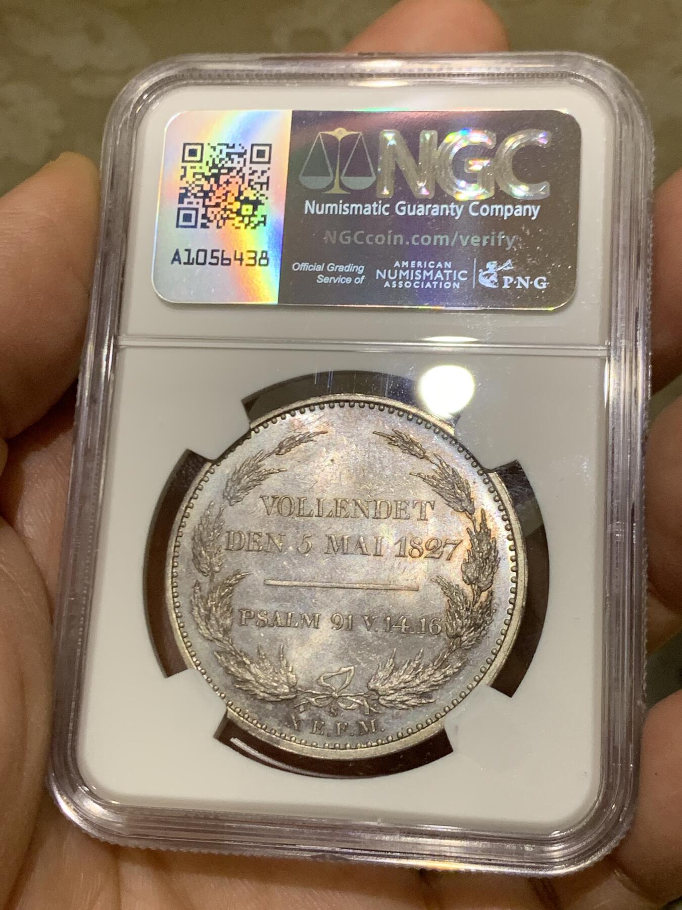 《竞宝斋》第445场 周日，周一，2场连拍 （全场包邮） NGC MS63 德国 1827年 德国萨克森国王之死 纪念泰勒大银币 PL底板 观感极好