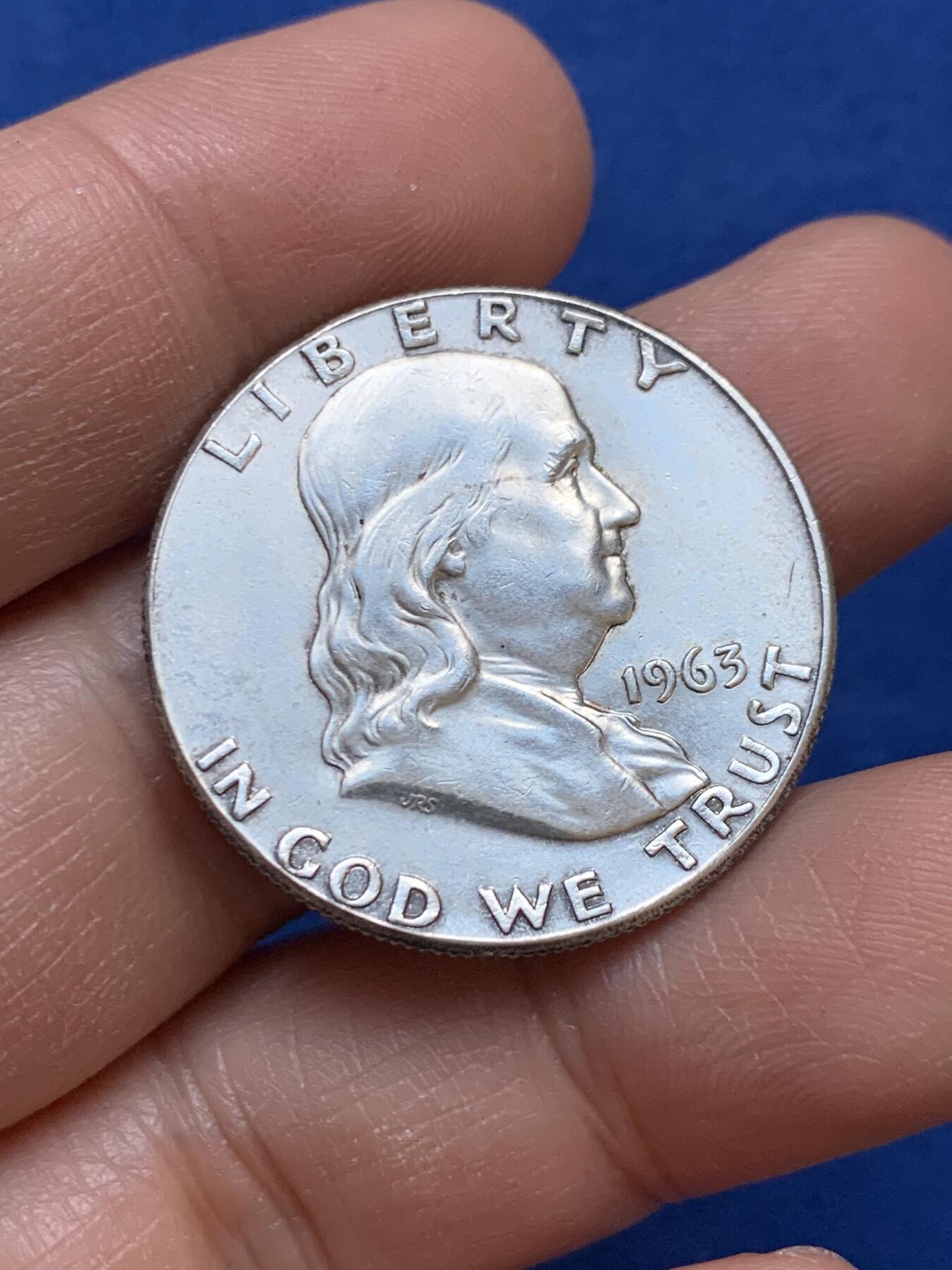 《竞宝斋》第445场 周日，周一，2场连拍 （全场包邮） 美国1963年富兰克林50分银币 900银