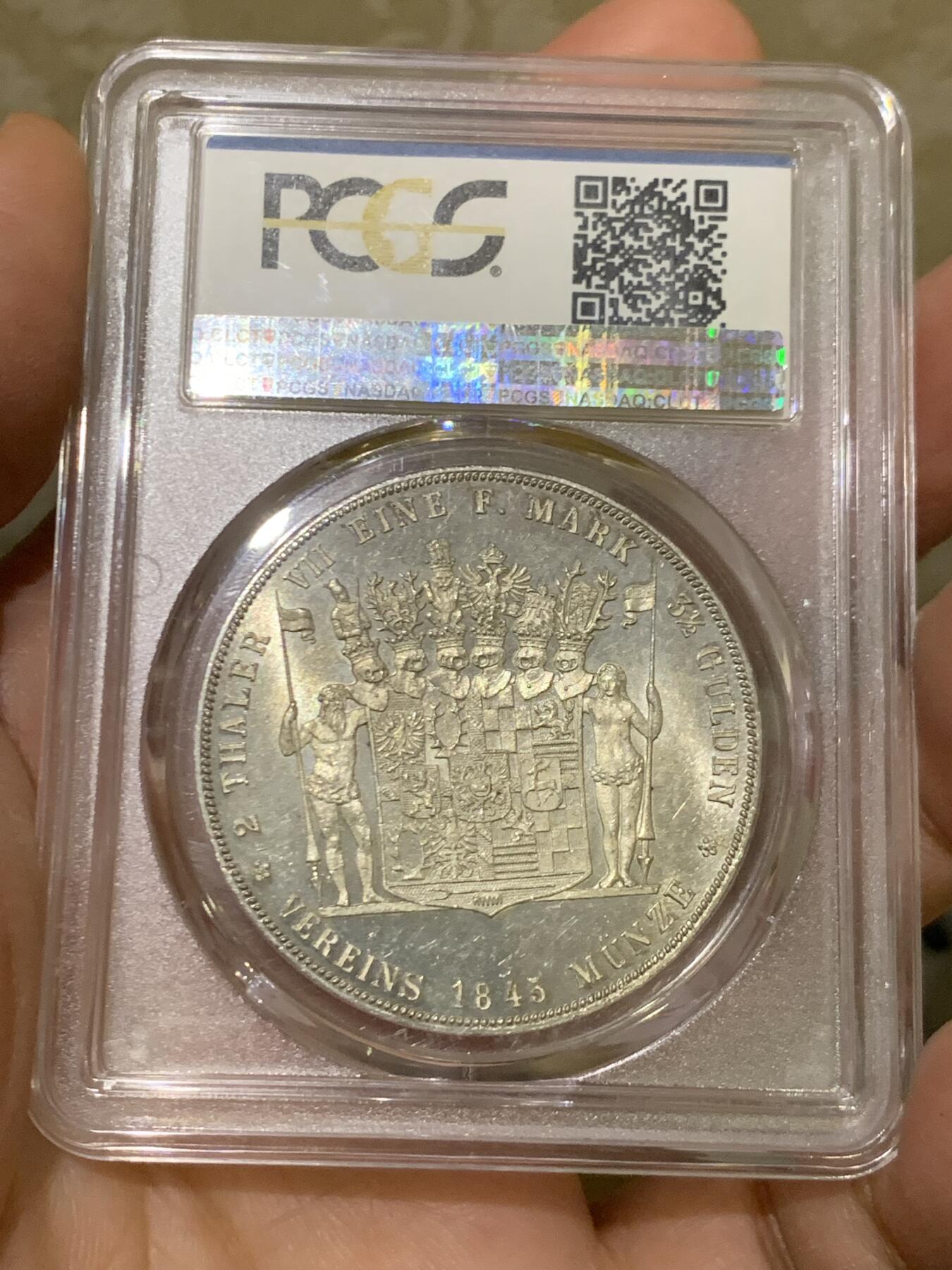 《竞宝斋》第445场 周日，周一，2场连拍 （全场包邮） PCGS MS63 德国施瓦茨堡1845年弗里德里希·卡尔二世2泰勒大银币 亚军分 更高分仅一枚