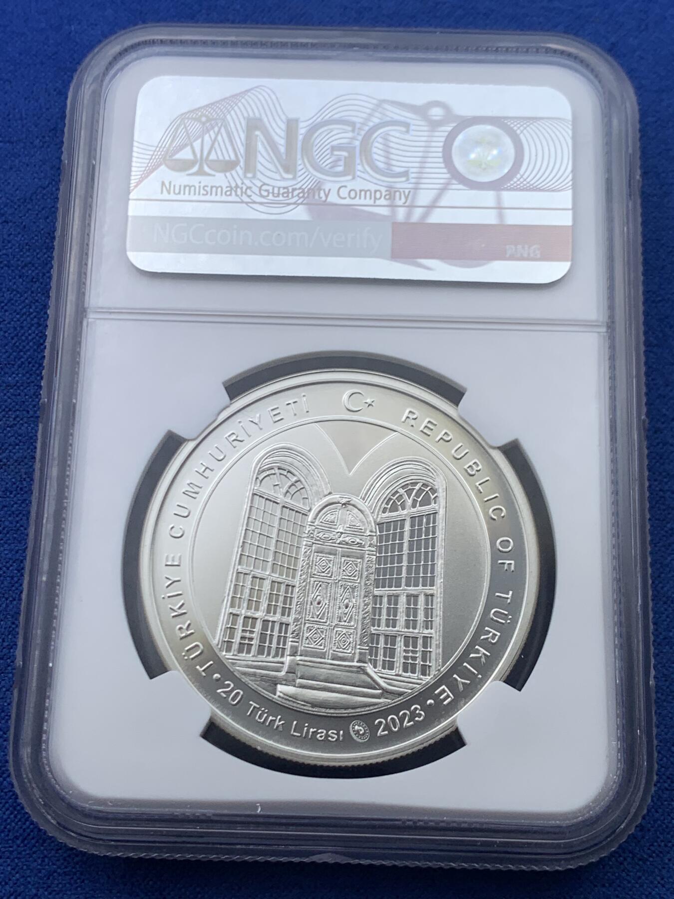 《竞宝斋》第445场 周日，周一，2场连拍 （全场包邮） NGC PF68UC 土耳其2023年阿齐济耶清真寺20里拉精制纪念银币（1盎司，925银，带证书，发行量3千枚）时光雕刻，岁月永隽，唯有景观经典依旧！