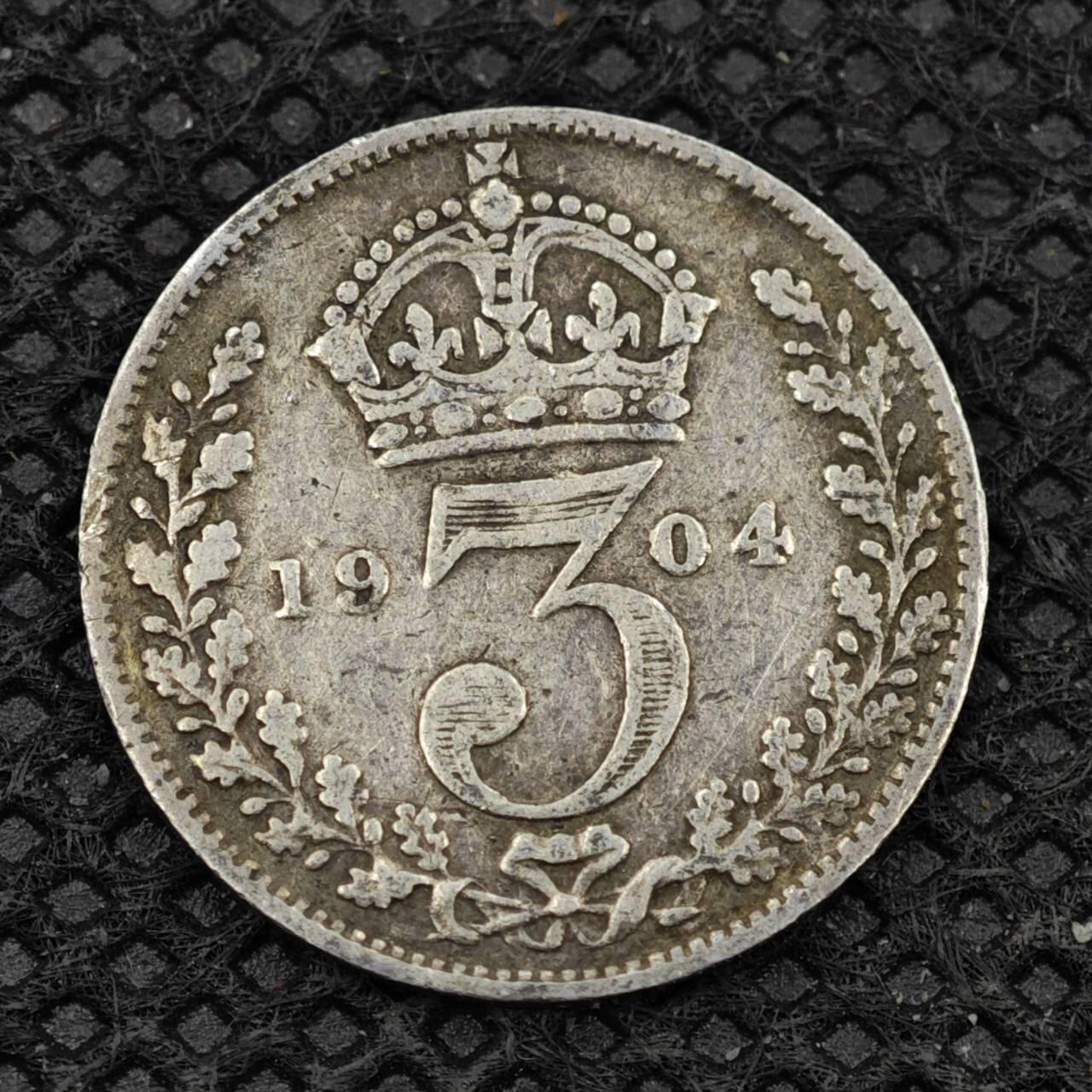 【淘币小摊】限时拍第八百二十四拍  小银币场  满百包邮可预留两周  周一统一发货      英国1904年爱德华七世3便士银币
