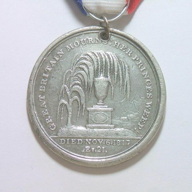 英国1817年王储夏洛特公主去世高浮雕大合金章 带绶带 40MM