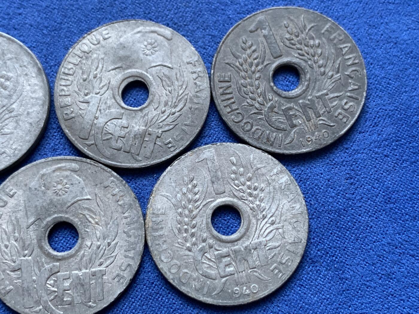 《竞宝斋》第445场 周日，周一，2场连拍 （全场包邮） 六枚一组 法属印支花帽1分锌币 细节见图