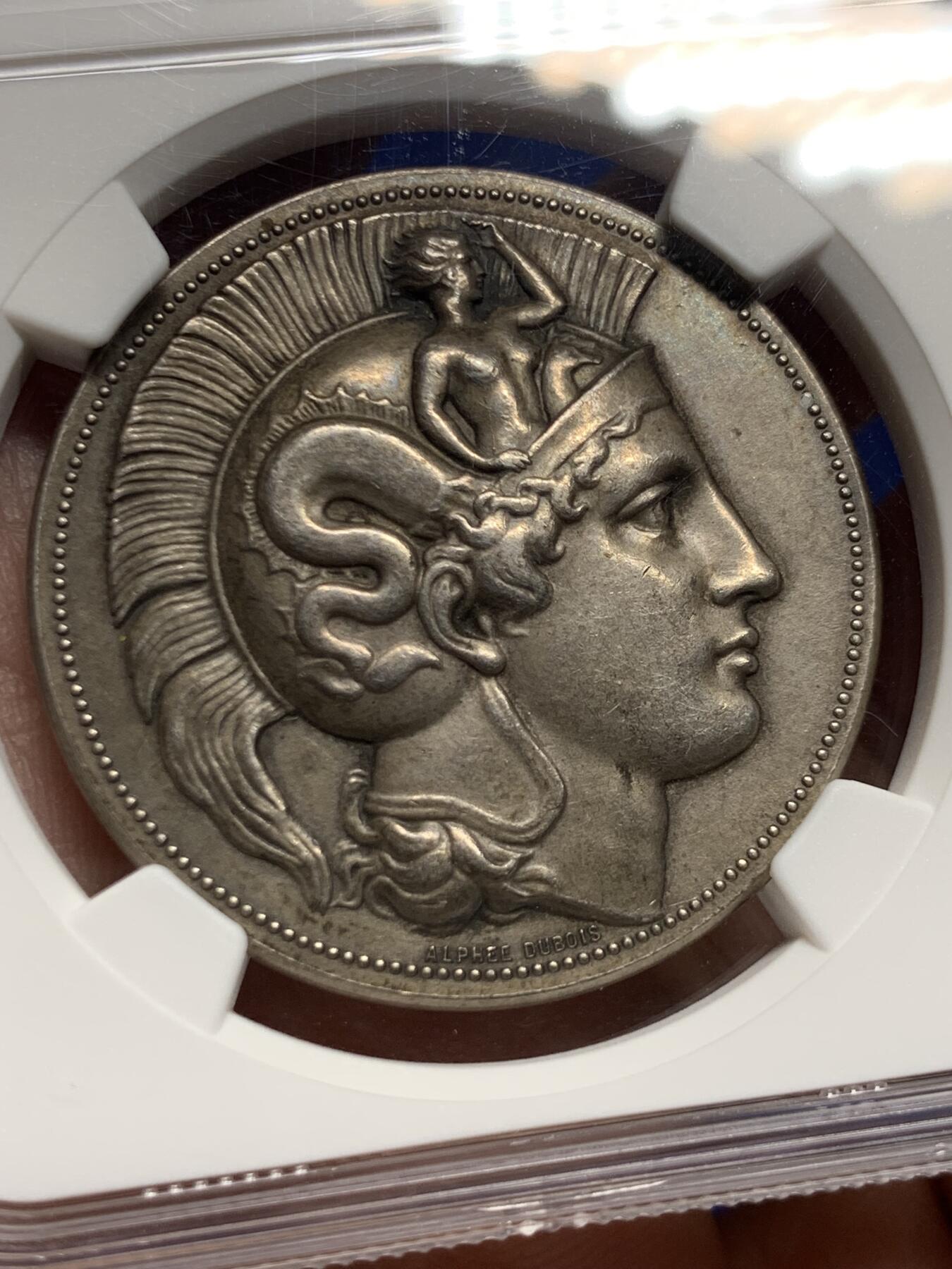 《竞宝斋》第445场 周日，周一，2场连拍 （全场包邮） NGC MS63 法国雅典娜女神大银章，直径：38mm，蜜蜂边铭，少见品，著名雕刻家DUBOIS作品。