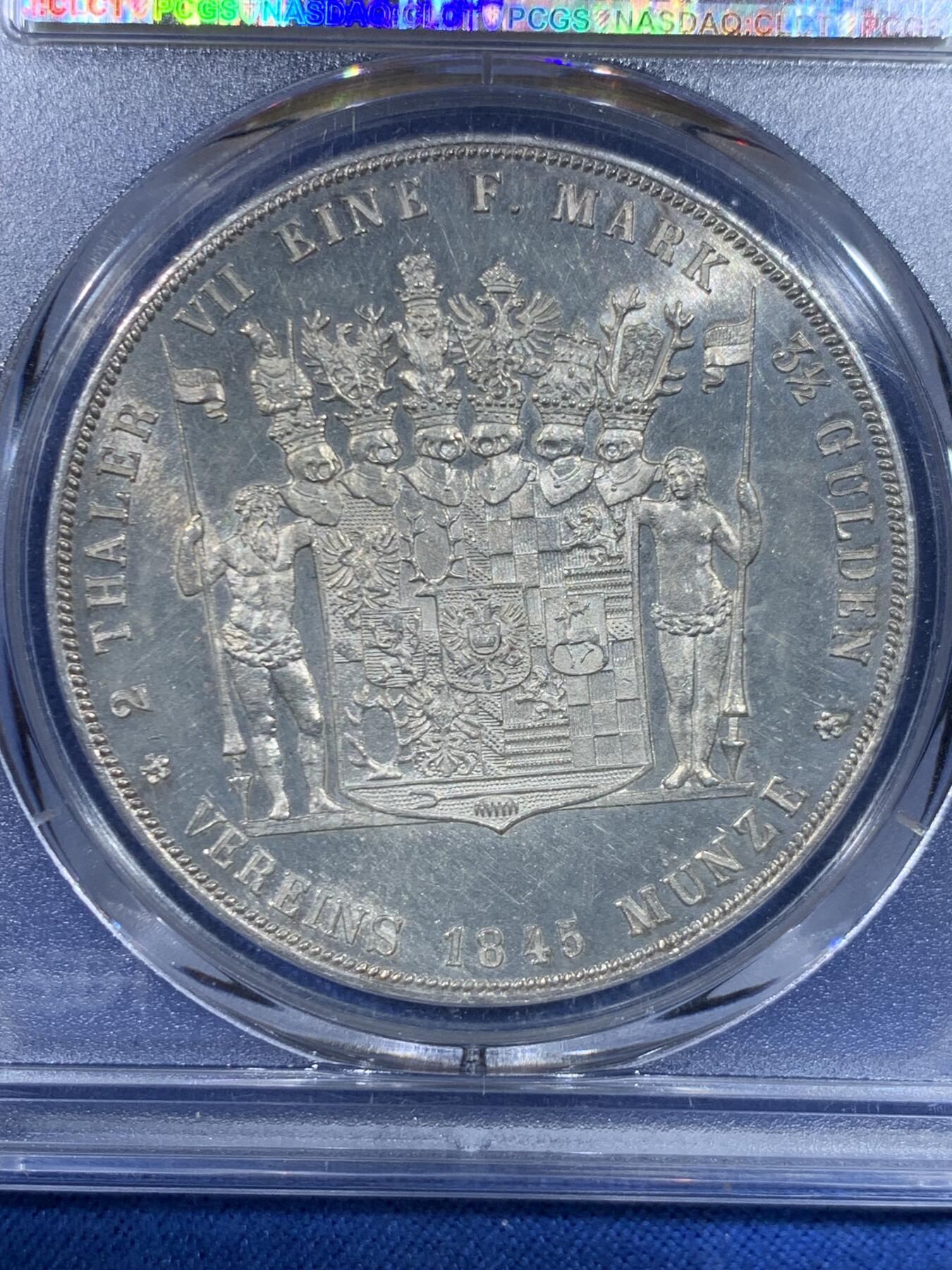 《竞宝斋》第445场 周日，周一，2场连拍 （全场包邮） PCGS MS63 德国施瓦茨堡1845年弗里德里希·卡尔二世2泰勒大银币 亚军分 更高分仅一枚