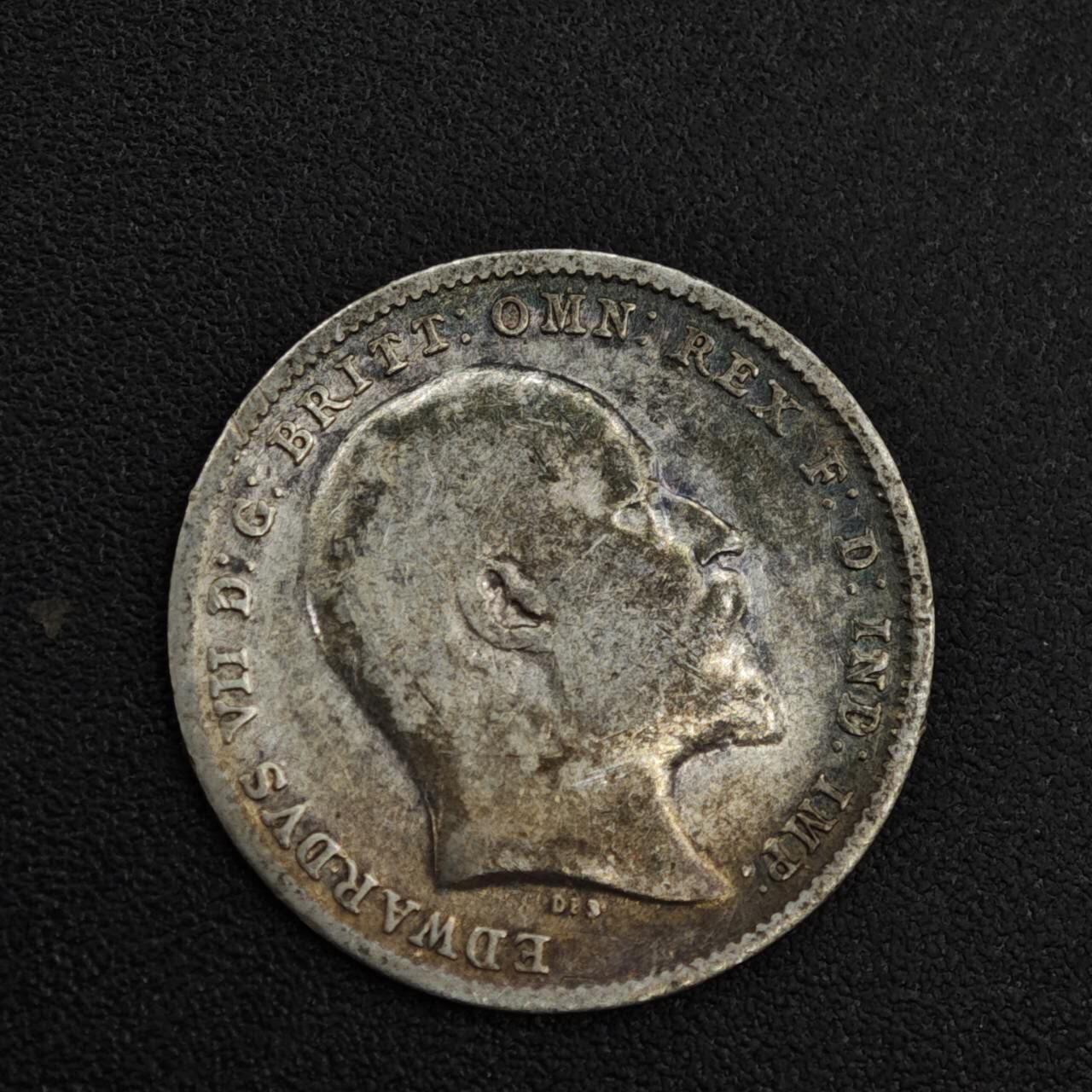 【淘币小摊】实时拍第八百二十一拍   散币场   满百包邮可预留二周 每周一统一发货   英国1903年爱德华七世3便士银币