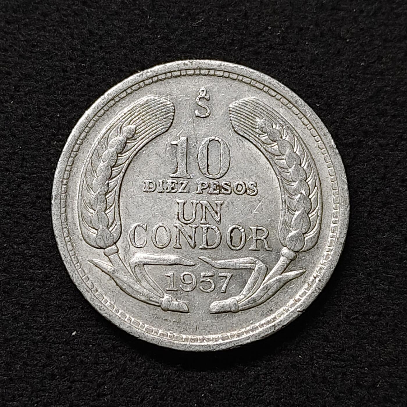 【全场包邮】纯粹捡漏拍484场（免费代拍第21场） 智利1957年安第斯秃鹫10比索 UNC