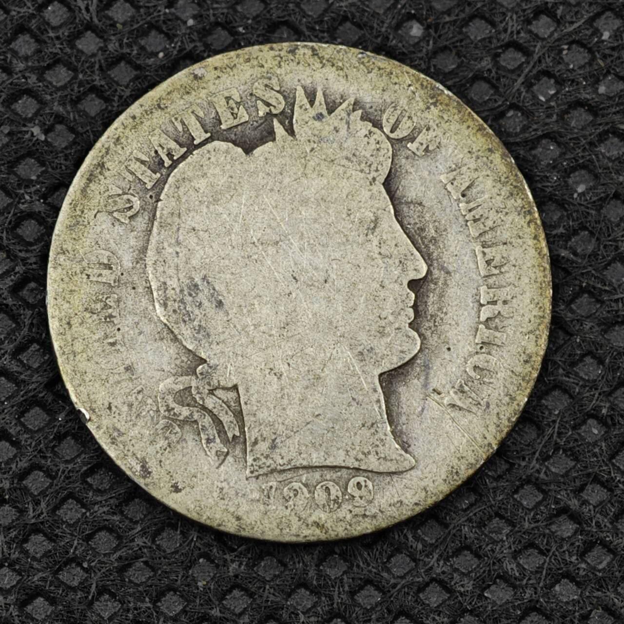 【淘币小摊】限时拍第八百二十四拍  小银币场  满百包邮可预留两周  周一统一发货   美国1909年巴伯尔10分银币