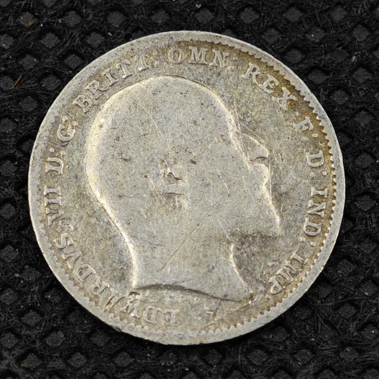 【淘币小摊】限时拍第八百二十四拍  小银币场  满百包邮可预留两周  周一统一发货      英国1907年爱德华七世3便士银币