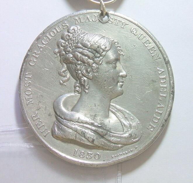 英国1830年 威廉四世继任国王高浮雕大合金章 带绶带 53MM