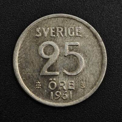【淘币小摊】实时拍第八百二十一拍   散币场   满百包邮可预留二周 每周一统一发货   - 瑞典1961年25欧尔银币