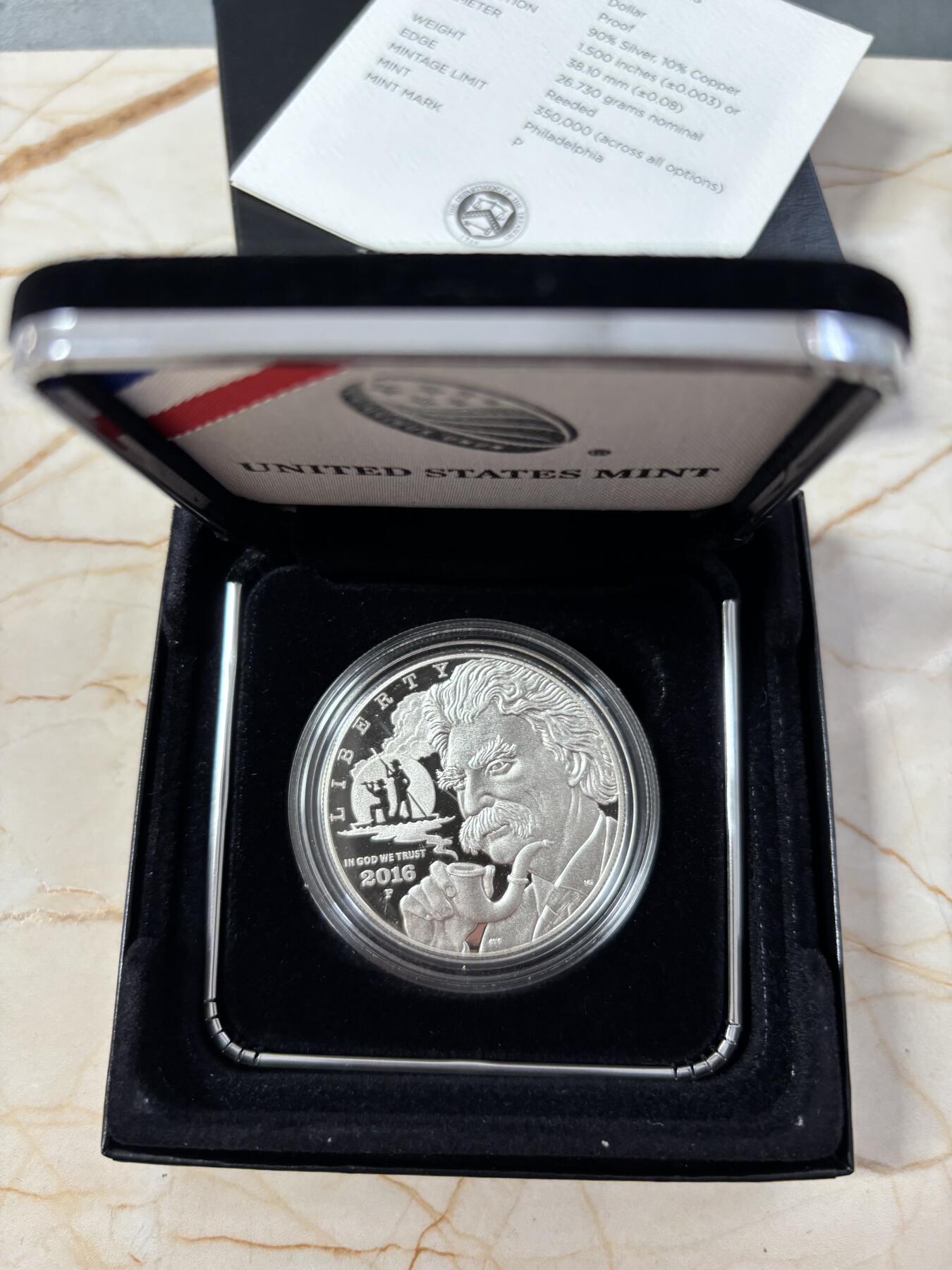 第185期拍卖 获奖美国2016年马克吐温汤姆索亚历险记精制版银币，900银，26.73克，发行350000枚