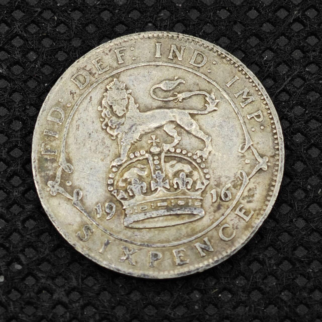 【淘币小摊】限时拍第八百二十四拍  小银币场  满百包邮可预留两周  周一统一发货       英国1916年乔治五世6便士银币