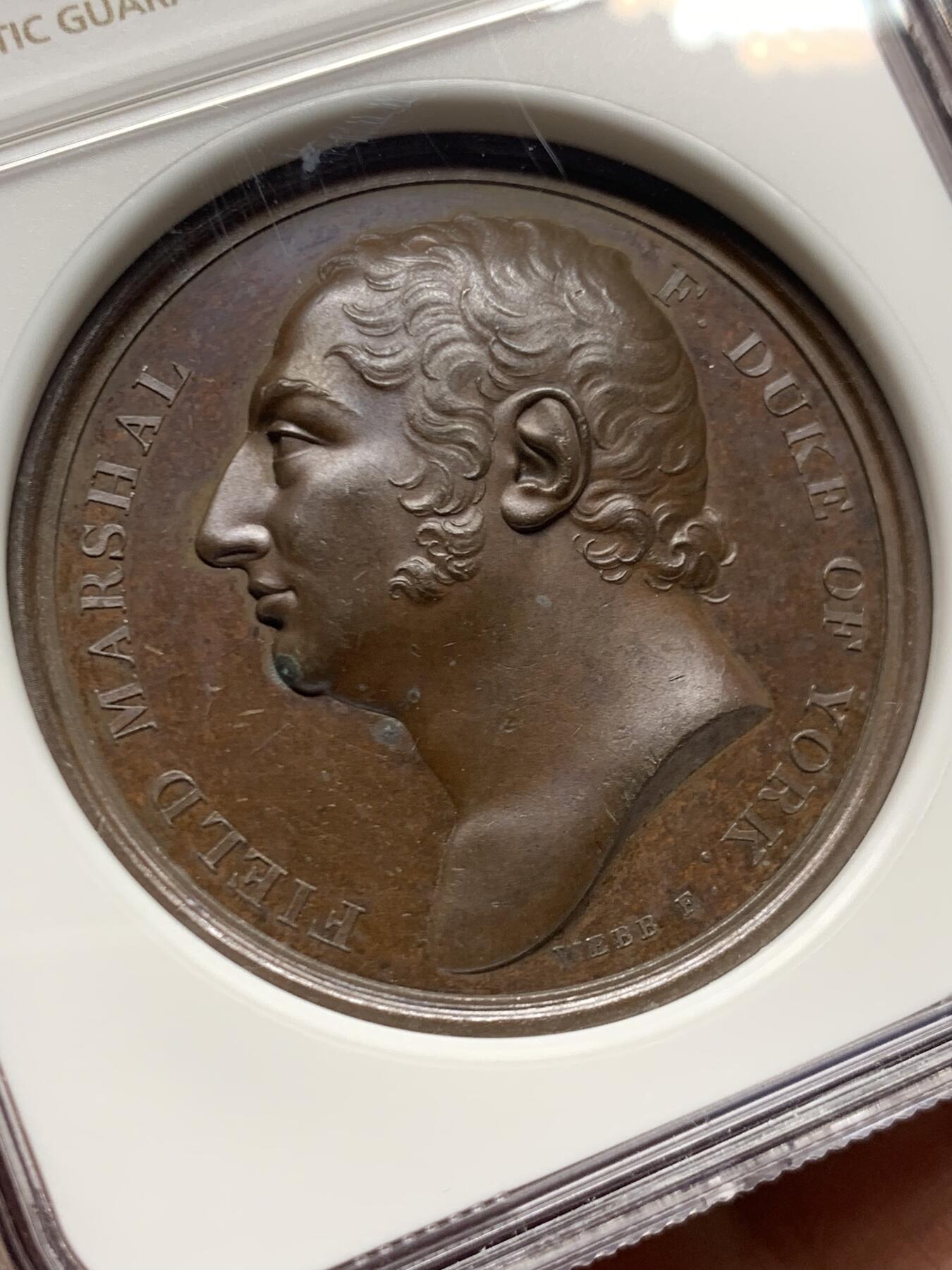 《竞宝斋》第445场 周日，周一，2场连拍 （全场包邮） NGC MS62BN 1813年英国约克公爵皇家军事学院铜章，纪念英国胜利系列第十一枚奖章，加厚盒装。