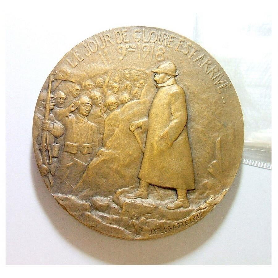 【艺术】法国艺术大章1918年 一战总理克里孟梭视察前线 高浮雕精制超大铜章 70MM 175克