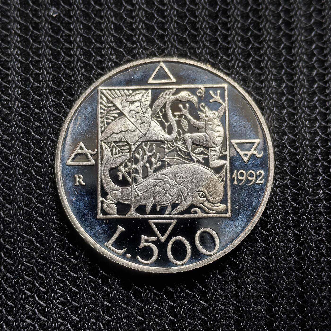 道一币馆币章第一百五十八场 原盒证 意大利1992年意大利的动植物500里拉精制银币 8500