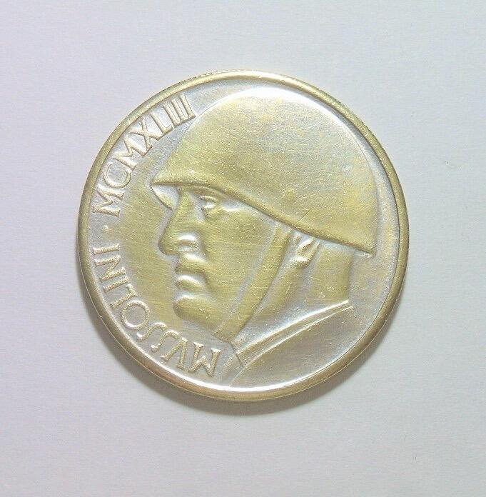 意大利墨索里尼20里拉 高浮雕原光镀银币章 35MM