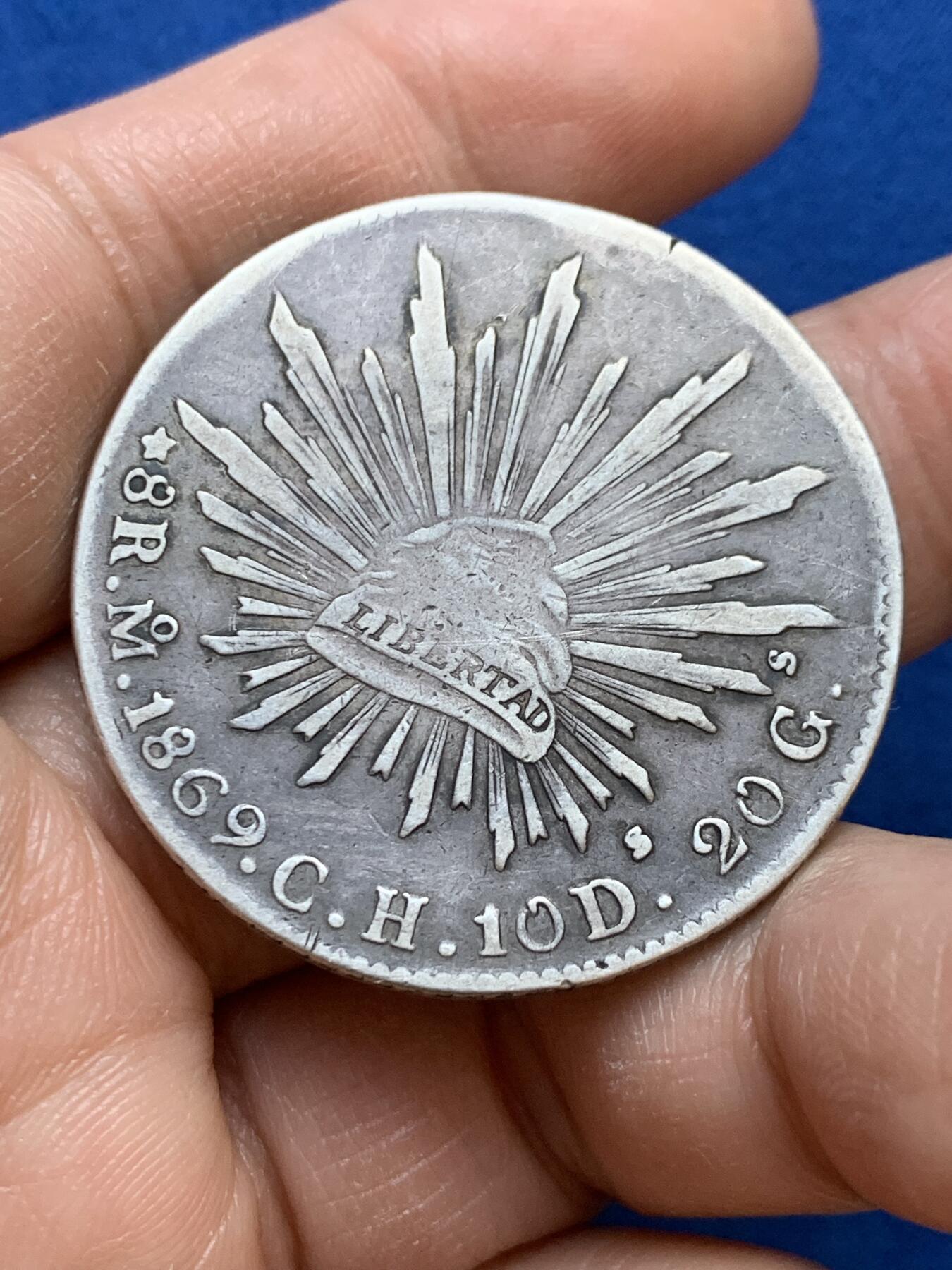 《竞宝斋》第445场 周日，周一，2场连拍 （全场包邮） 墨西哥1869 MO CH版 8R鹰洋银币