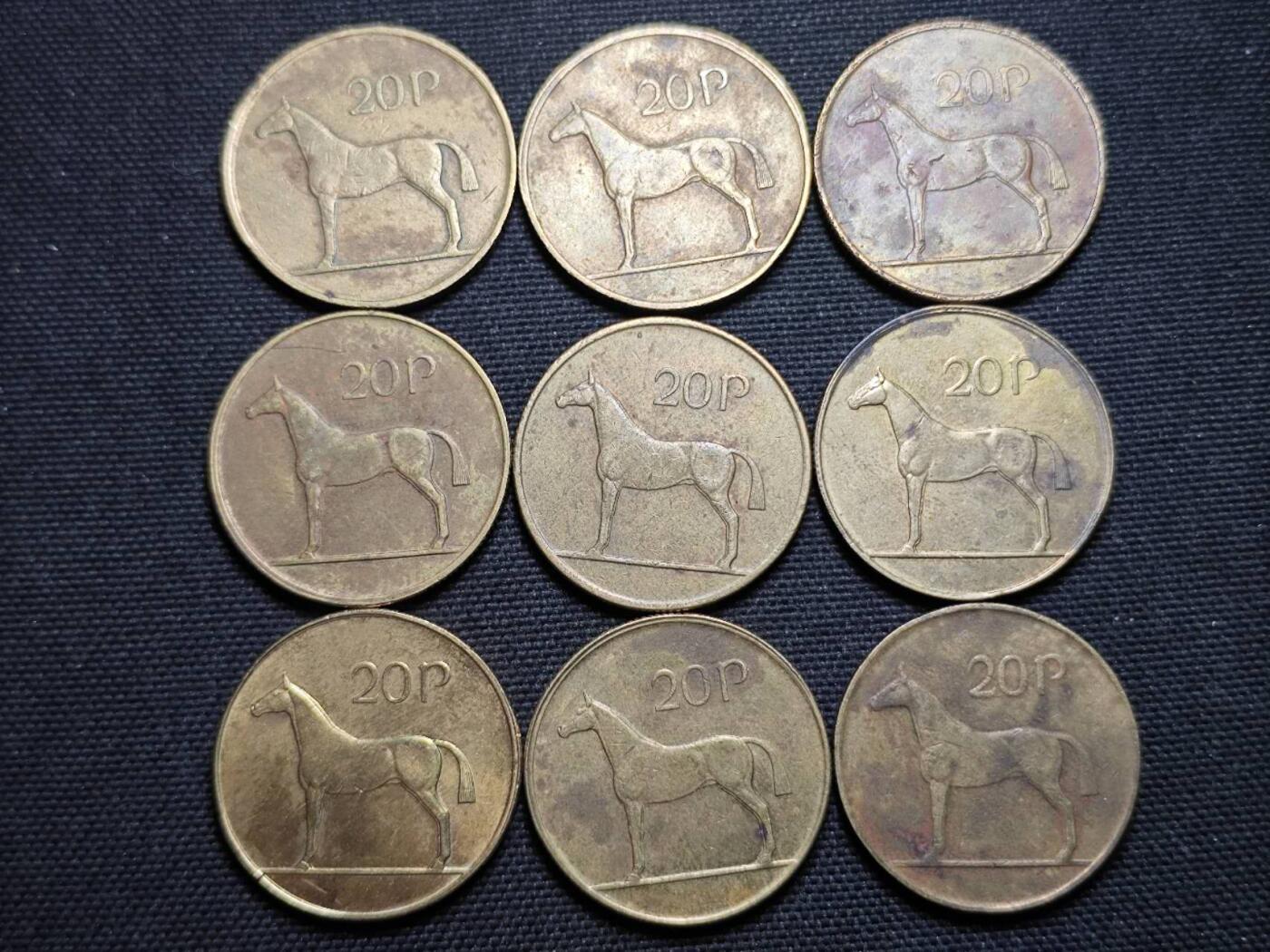 KK钱币收藏小铺 第375期  2月预留时间 周末发货  爱尔兰20便士铜币一组9枚