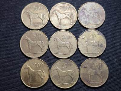 KK钱币收藏小铺 第375期  2月预留时间 周末发货 -  爱尔兰20便士铜币一组9枚