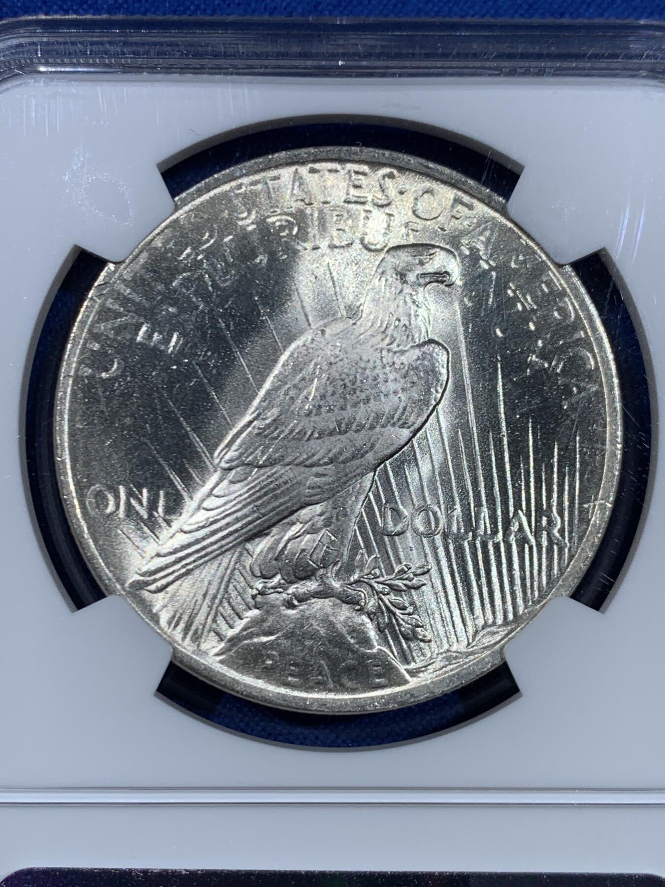 《竞宝斋》第445场 周日，周一，2场连拍 （全场包邮） NGC MS63 美国1922年1美元和平银币 币面干净 性价比之选