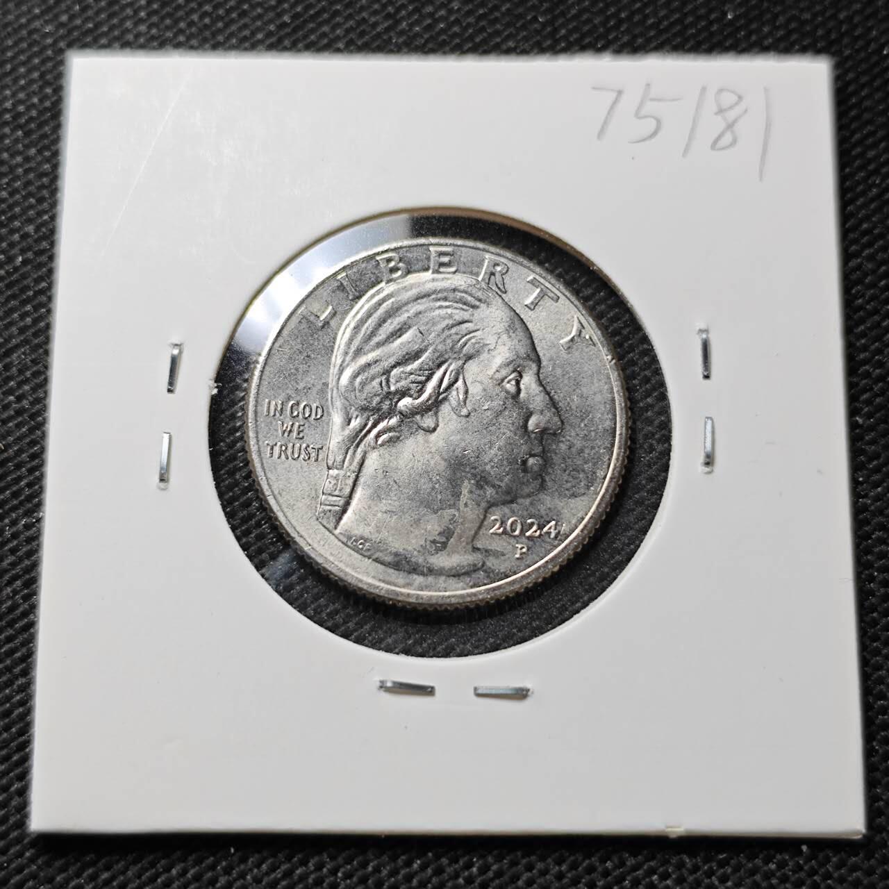 KK钱币收藏小铺 第375期  2月预留时间 周末发货  2024美国25分纪念币 好品