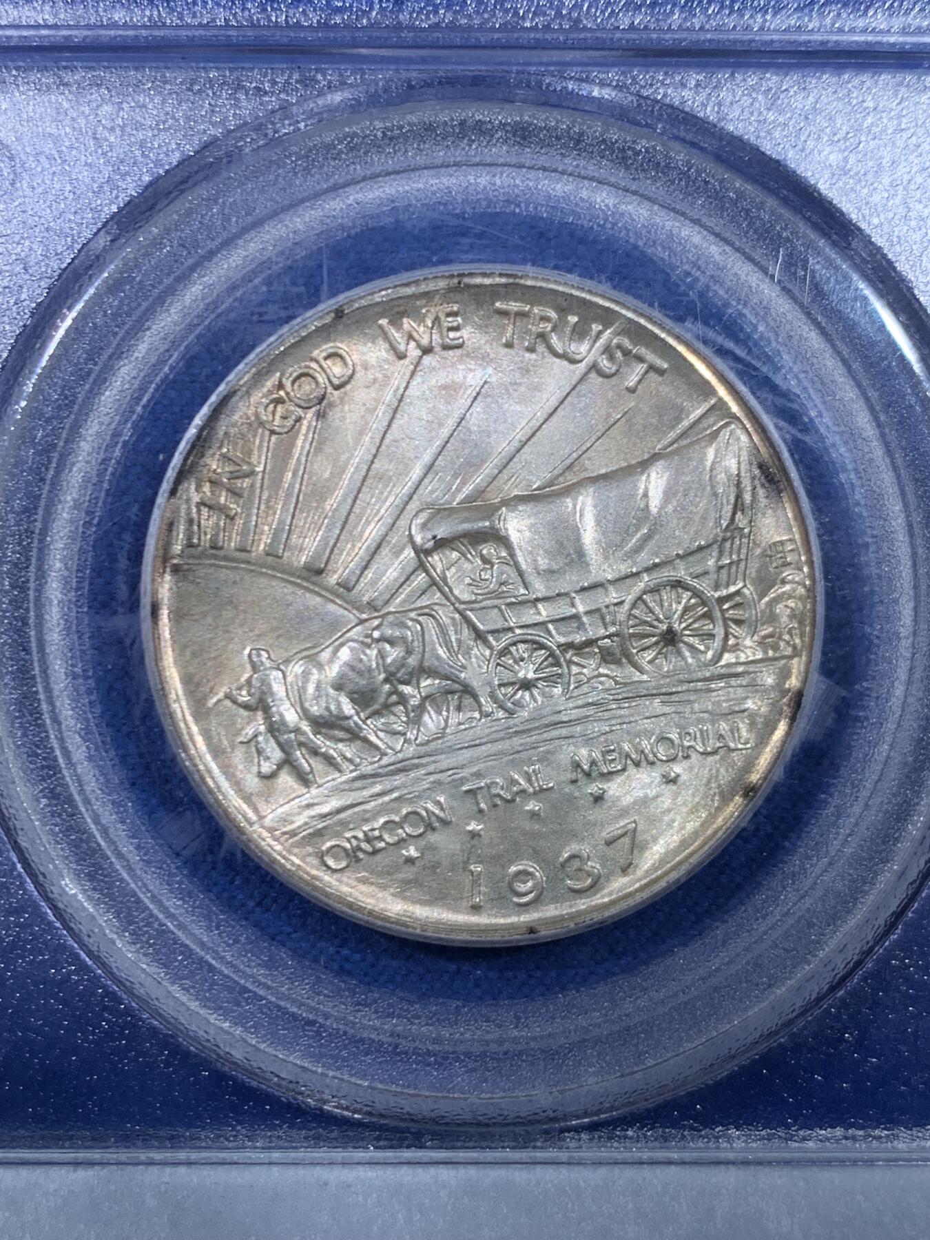 《竞宝斋》第445场 周日，周一，2场连拍 （全场包邮） PCGS MS66 美国1937年俄勒冈小道纪念馆50美分银币