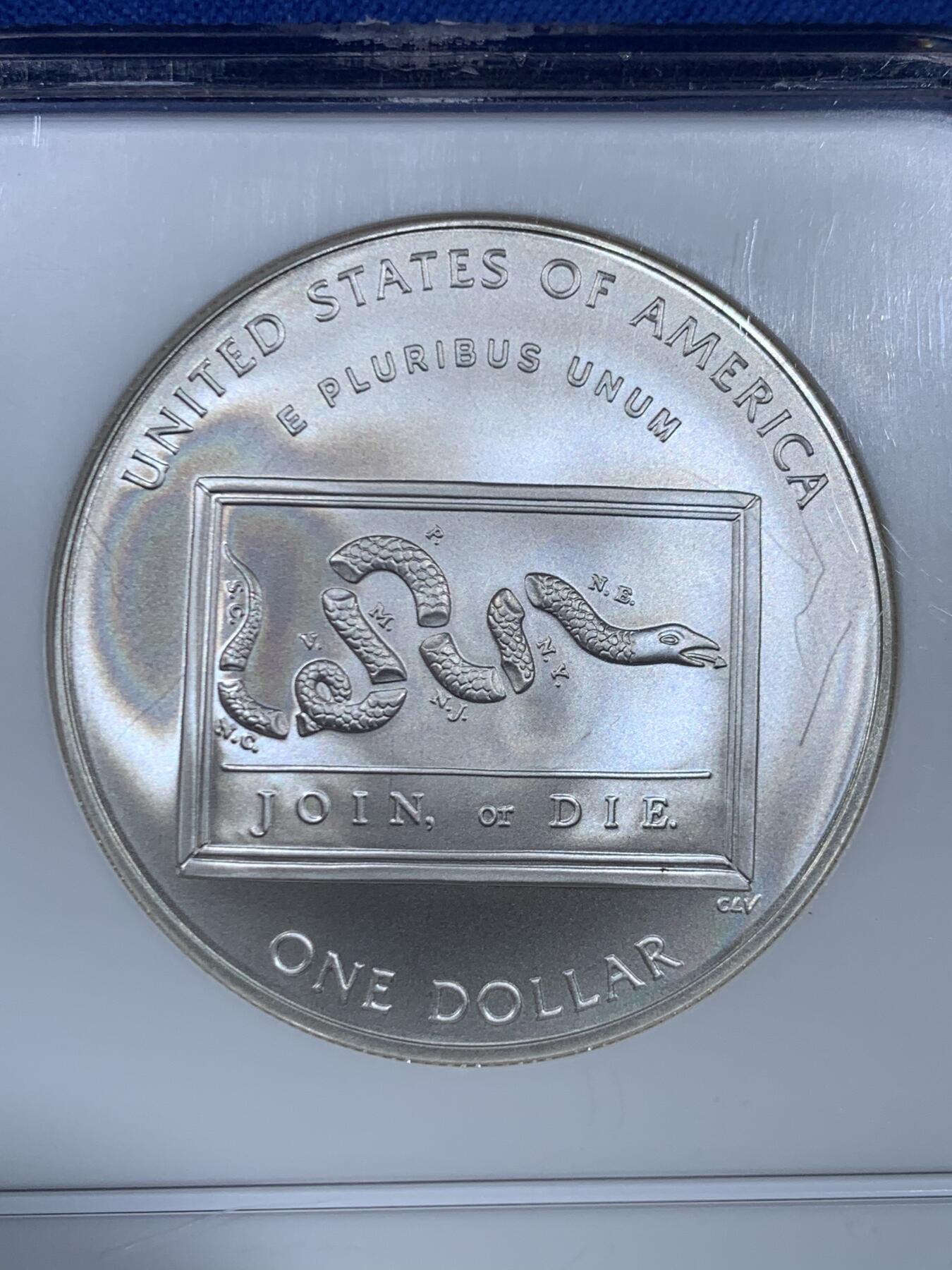 《竞宝斋》第445场 周日，周一，2场连拍 （全场包邮） NGC MS70 美国2006年P版科学家富兰克林1美元大银币 满分 早期N盒 但是接缝处感觉怪怪的 介意勿拍 细节见图