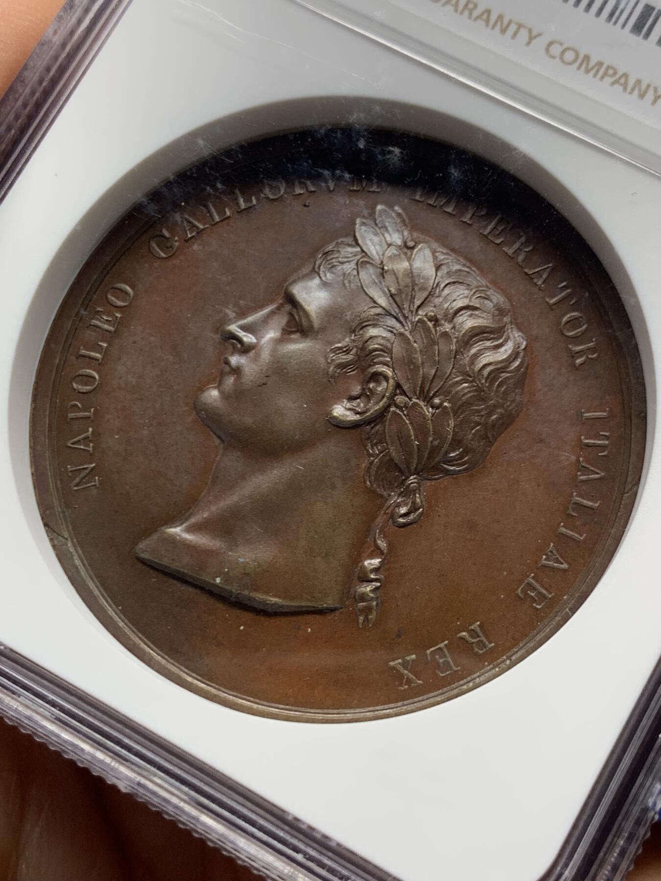 《竞宝斋》第445场 周日，周一，2场连拍 （全场包邮） NGC MS63BN 法国1805年拿破仑米兰加冕典礼纪念铜章 高分 加厚盒