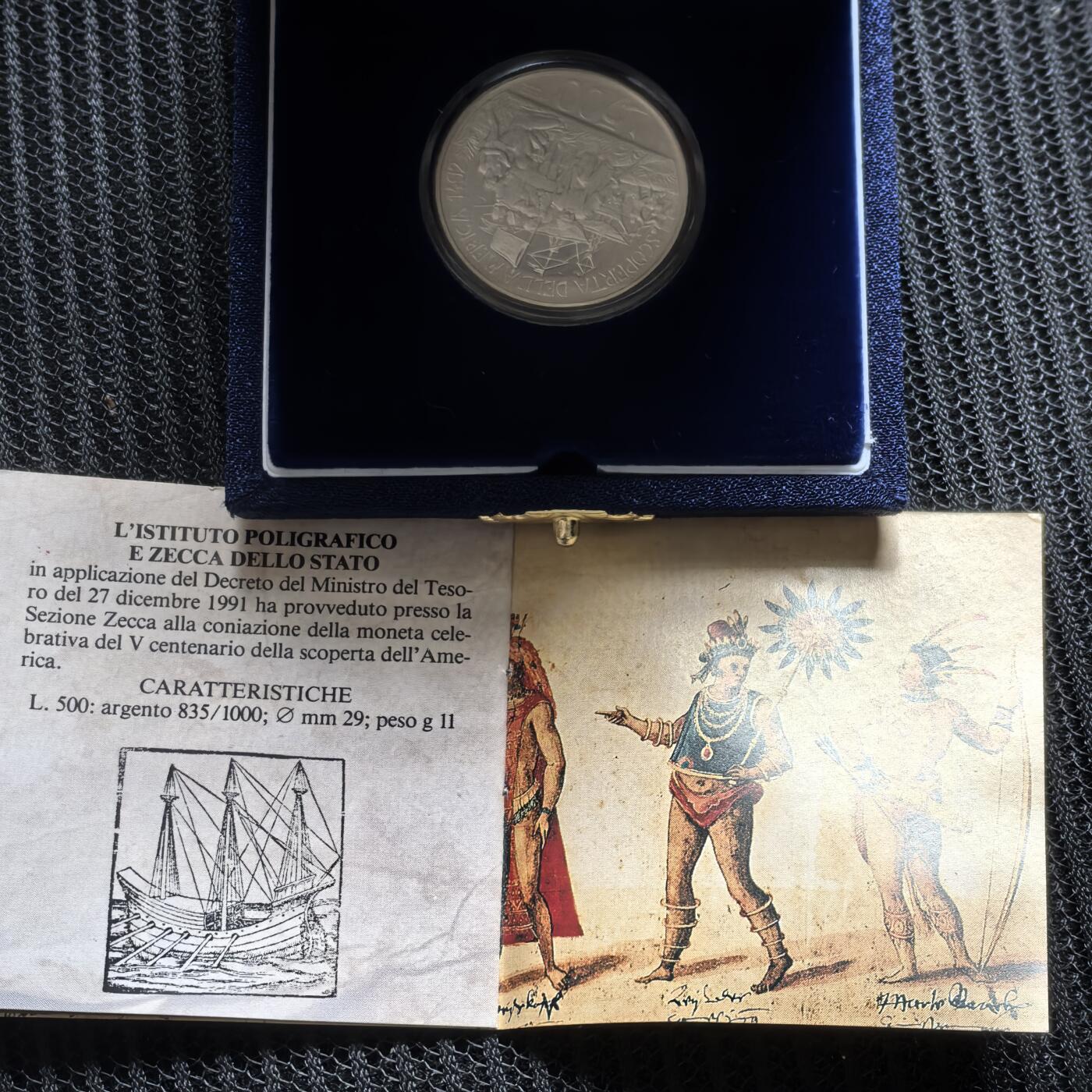 道一币馆币章第一百五十八场 原盒证 意大利1992年哥伦布登陆美洲500周年500里拉精制银币 18000